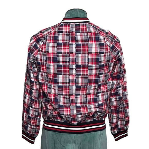 Tommy Hilfiger NWT Madras Plaid Varsity Jacket Size SP Red Blue Patchwork Cotton - Picture 3 of 11